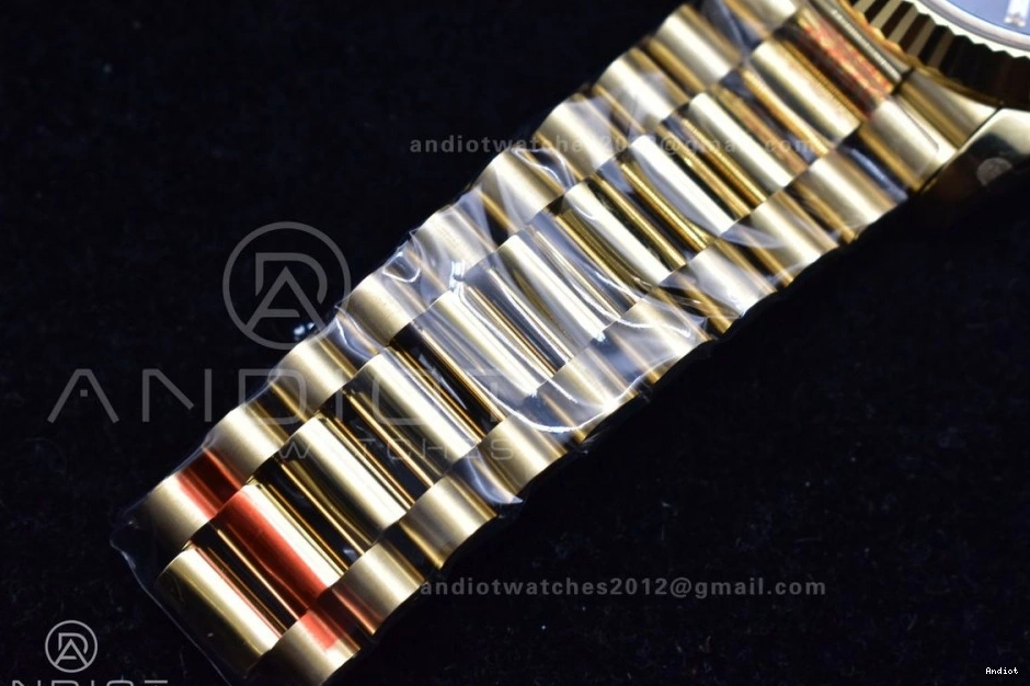 Plated Markers A2836 Crystal 904L Black Dial 40 GMF Bracelet President On YG DayDate Steel V2 0123